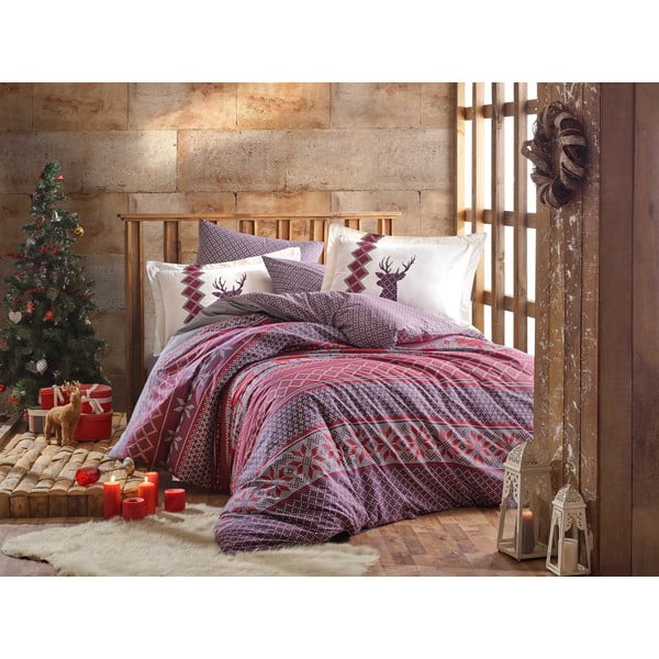 Lenjerie și cearceaf din bumbac pentru pat de o persoană Hobby Clarinda Claret Red, 160 x 220 cm