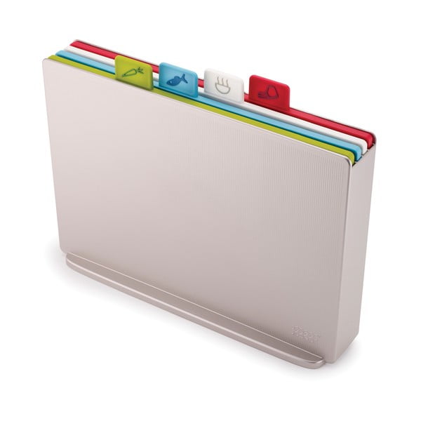 Set suport cu 4 tocătoare Joseph Joseph Index, 34,6 x 27,3 cm, argintiu închis