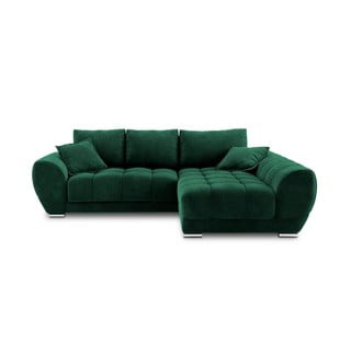 Colțar extensibil cu tapițerie de catifea și șezlong pe partea dreaptă Windsor & Co Sofas Nuage, verde smarald