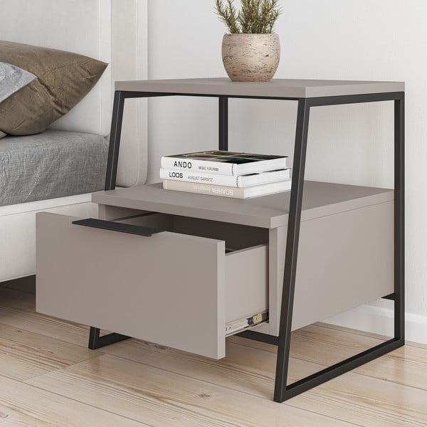 Noptieră bej cu rafturi Pal – Kalune Design-image-2
