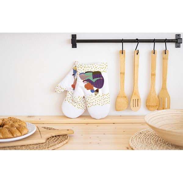 Set de 2 mănuși de bucătărie din bumbac alb Butter Kings Family-image-1