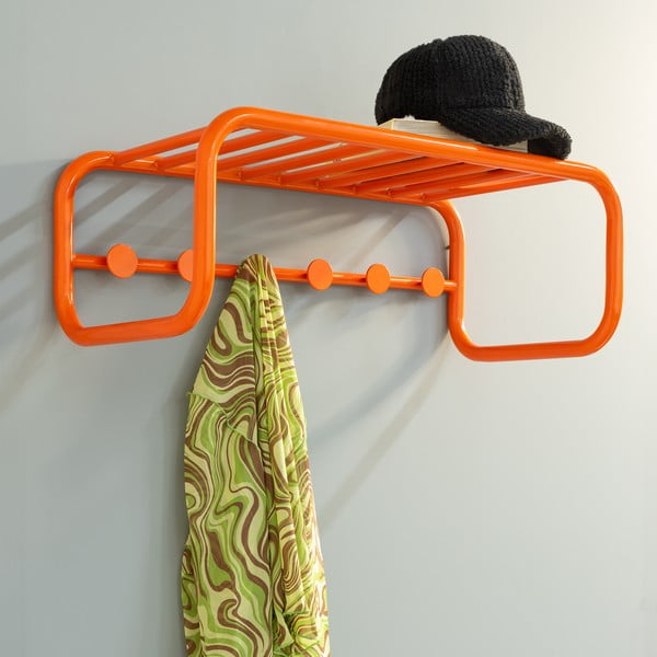 Cuier de perete portocaliu cu raft din metal 72 cm Retro – Spinder Design-image-1