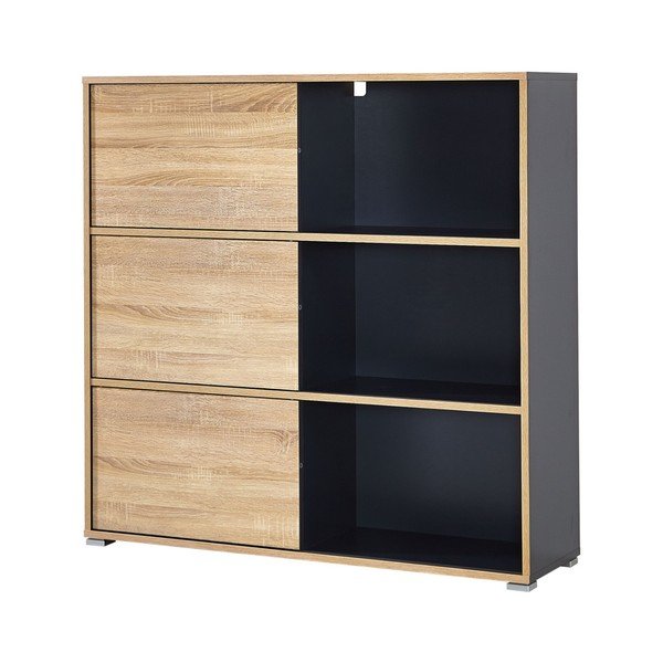 Bibliotecă neagră/aspect de lemn de stejar 120x119 cm Slide - Germania-image-2