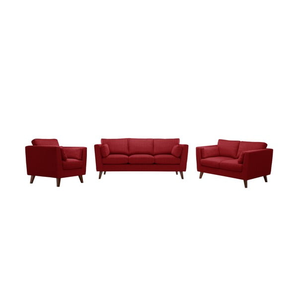 Set fotoliu și 2 canapele pentru 2 și 3 persoane Jalouse Maison Elisa, roșu clasic