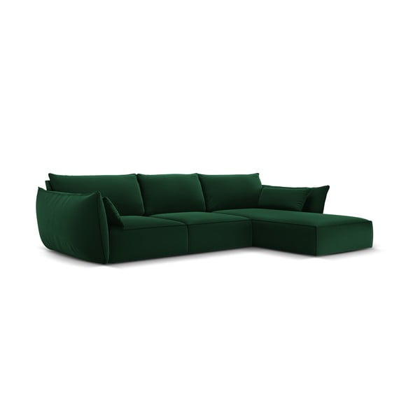 Colțar verde închis cu tapițerie din catifea (cu colț pe partea dreaptă, cu șezlong) Vanda – Mazzini Sofas-image-2