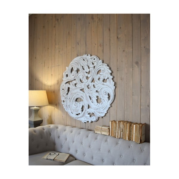 Decorațiune de perete din lemn de mango Orchidea Milano Rosone Antique, ø 100 cm, alb