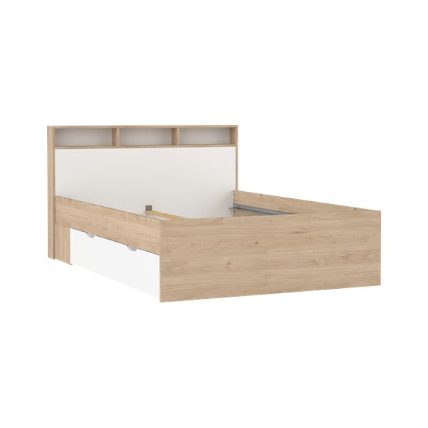 Pat matrimonial în culoare naturală cu aspect de lemn de stejar cu spațiu de depozitare fără somieră 140x200 cm Ikast – Tvilum-image-2