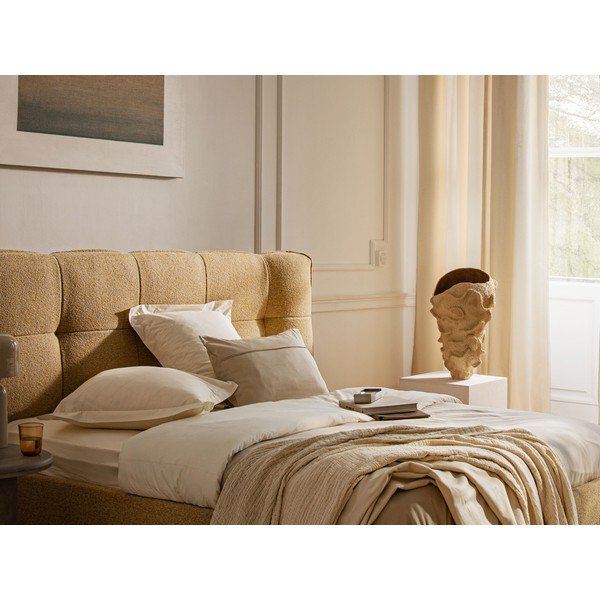 Pat matrimonial gri tapițat cu spațiu de depozitare cu somieră 200x200 cm Eric – Micadoni -image-1