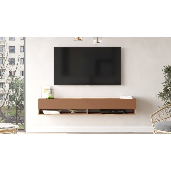 Comodă TV cărămizie/în culoare naturală cu aspect de lemn de pin 180x29x32 cm – Kalune Design-image-3