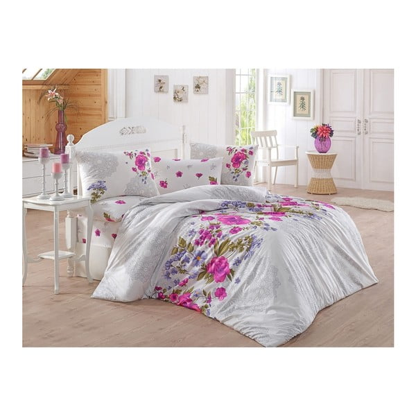 Lenjerie de pat cu cearșaf Violette, 160 x 220 cm