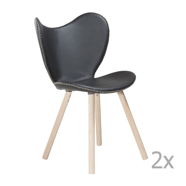 Set 2 scaune din piele cu bază din lemn DAN-FORM Butterfly, negru