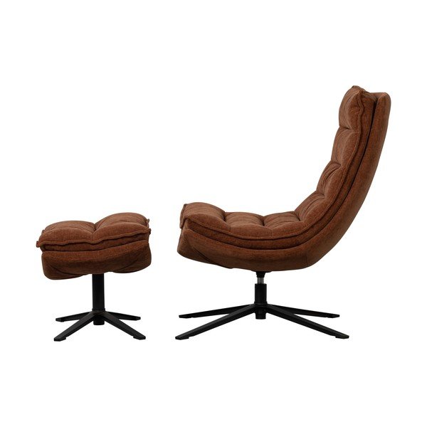 Fotoliu cu taburet maro pivotant cu tapițerie din chenille Kube – WOOOD-image-2