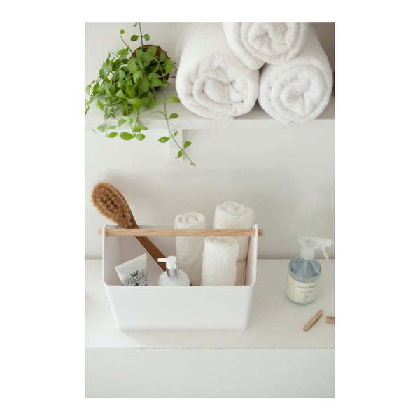 Cutie de depozitare albă/în culoare naturală din plastic 21x37x24 cm Favori – YAMAZAKI-image-1