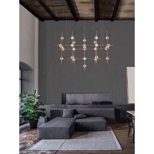 Lustră aurie LED cu intensitate reglabilă din metal cu abajur din sticlă acrilică Atomo – Nova Luce-image-1