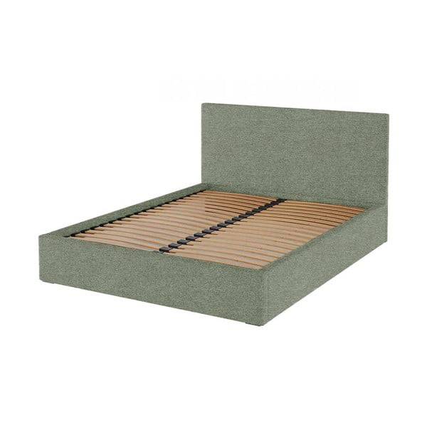Pat matrimonial verde tapițat cu spațiu de depozitare cu somieră 180x200 cm Bufo – MESONICA-image-3