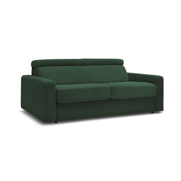 Canapea verde-închis extensibilă cu tapițerie din catifea reiată  195 cm Monaco – Bobochic Paris-image-3