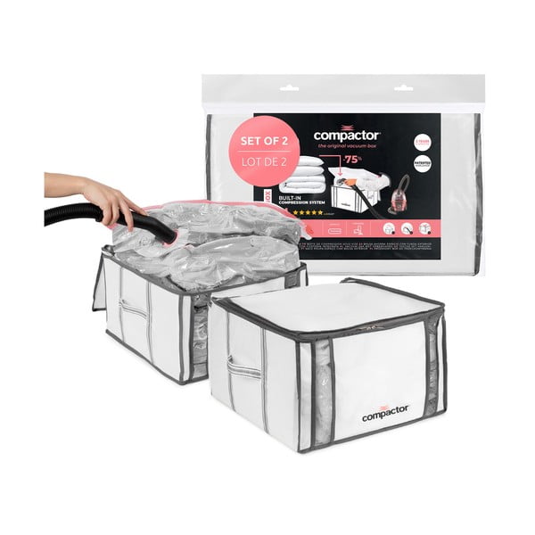 Cutii de depozitare pentru haine 2 buc. din material textil cu vacuum/cu pereți întăriți 42x25x25 cm Life – Compactor