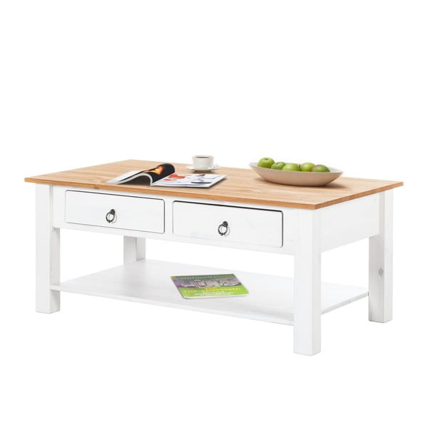 Măsuță de cafea din lemn de pin cu blat natural Støraa Inda, alb-image-1