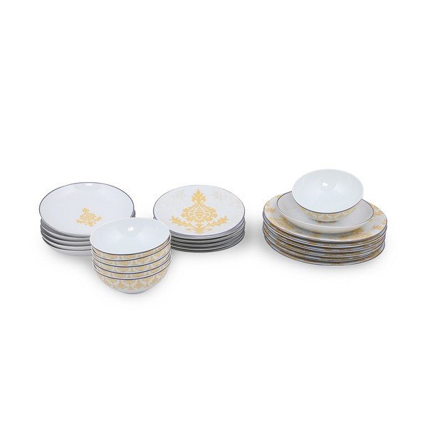 Set veselă 24 piese din porțelan Kütahya Porselen Ornaments, alb-galben-image-2