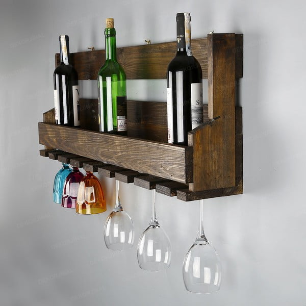 Stand pentru vin fabricat manual, din lemn masiv cu suport pentru pahare Catalin Faina, 90 x 30 x 12 cm-image-1