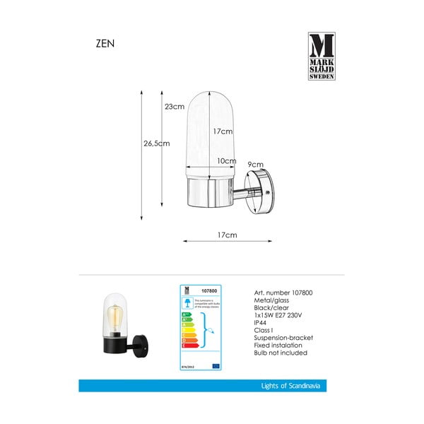 Aplică perete Markslöjd Zen Wall Black Clear, negru-image-2