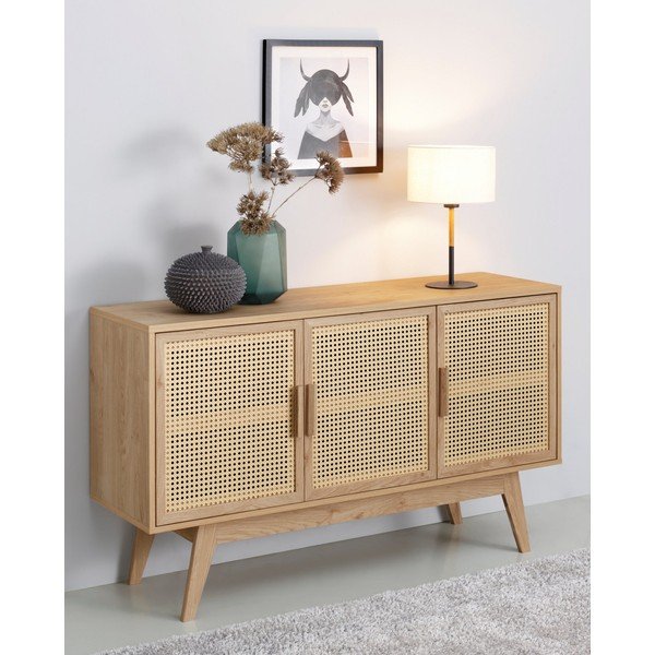 Comodă în culoare naturală joasă cu aspect de lemn de stejar 128x75 cm Bridget – Støraa-image-1