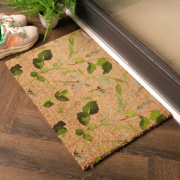 Covoraș de intrare din fibre de nucă de cocos 40x60 cm Watercolour Leaves – Artsy Doormats-image-1