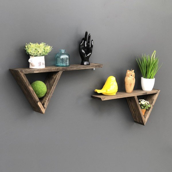 Set 2 rafturi din lemn pentru perete Triangles-image-1