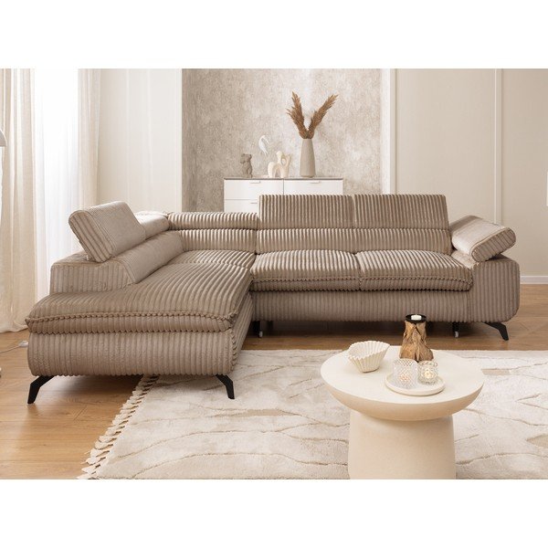 Colțar maro cu tapițerie din catifea reiată  (cu colț pe partea stângă/în formă de ”L”) Marbeya  – Ropez-image-4