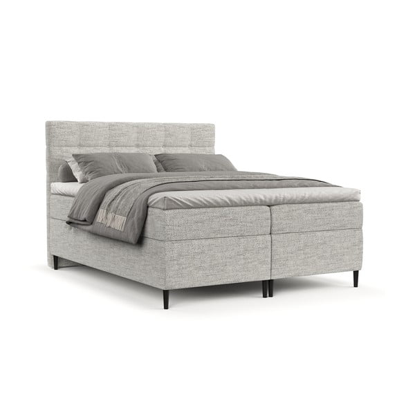 Pat boxspring gri deschis cu spațiu de depozitare 160x200 cm Urbaneo – Maison de Rêve-image-2