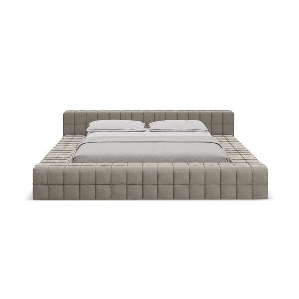 Pat matrimonial taupe tapițat cu somieră 160x200 cm Akela – Makamii-image-2