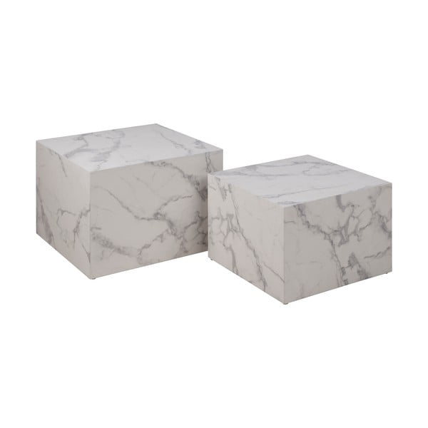 Măsuțe de cafea albe 2 buc. cu aspect de marmură 58x58 cm Dice – Actona