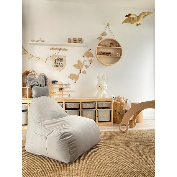 Fotoliu puf pentru copii gri deschis Funny Bunny – The Brooklyn Kids-image-1