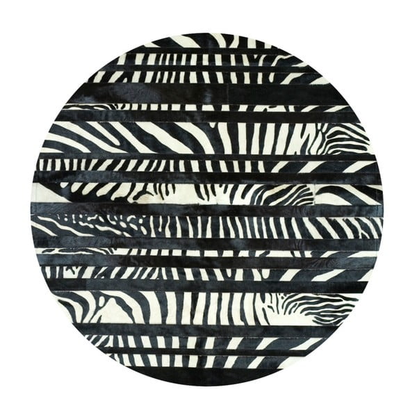 Covor din piele naturală cu motiv zebră Pipsa Stripes, ⌀ 100 cm, alb - negru