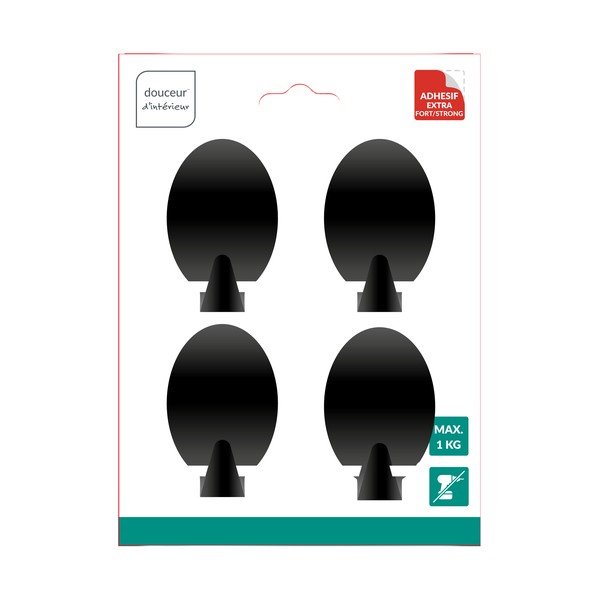 Cârlige negru-mat 4 buc. autoadezive din metal Fixeo – douceur d'intérieur-image-1