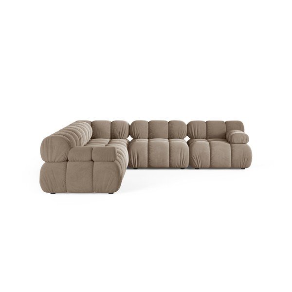 Colțar modular bej cu tapițerie din catifea – Micadoni -image-2