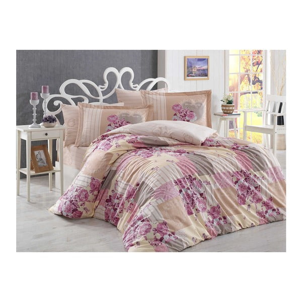 Lenjerie de pat cu cearșaf Rachele, 200 x 220 cm, roz