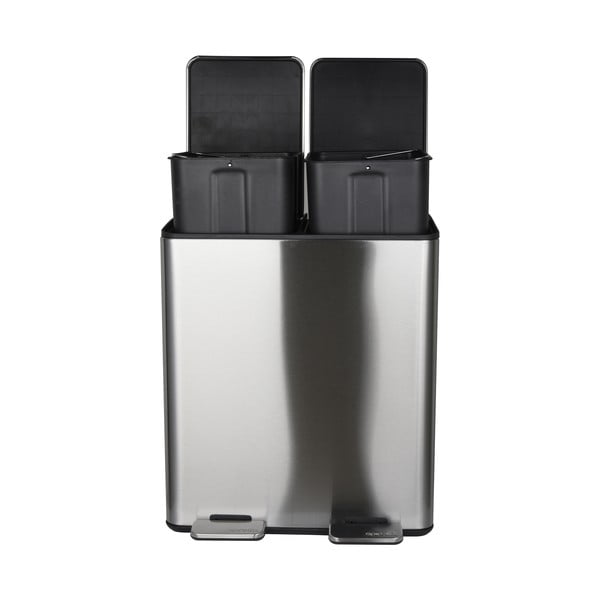 Coș de gunoi argintiu mat pentru reciclare/cu pedală 2x20 l din oțel   Aliya – Spirella-image-4
