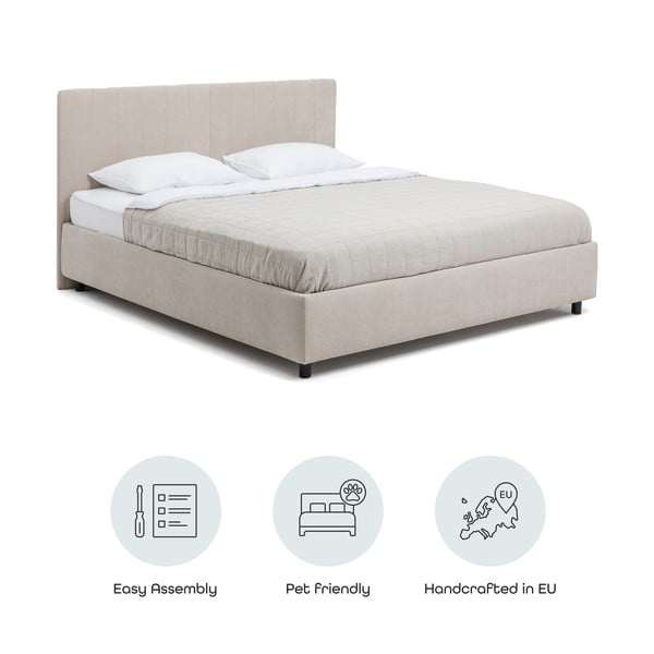 Pat matrimonial bej tapițat cu spațiu de depozitare cu somieră 180x200 cm Myra Slim Line – Bonami Selection-image-4