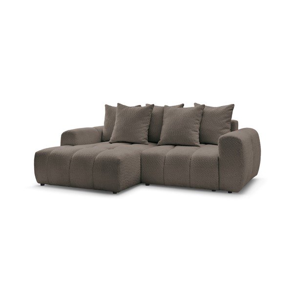 Colțar maro extensibil/cu spațiu de depozitare cu tapițerie din țesătură bouclé (cu colț pe partea stângă/cu șezlong) Roxelane – Bobochic Paris