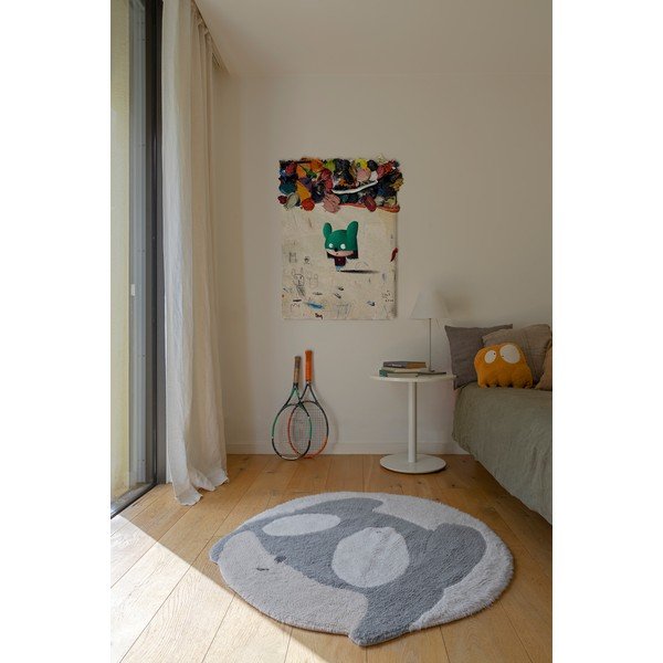 Covor pentru copii gri/crem lavabil/țesut manual din lână ø100 cm Astromouse – Lorena Canals-image-4
