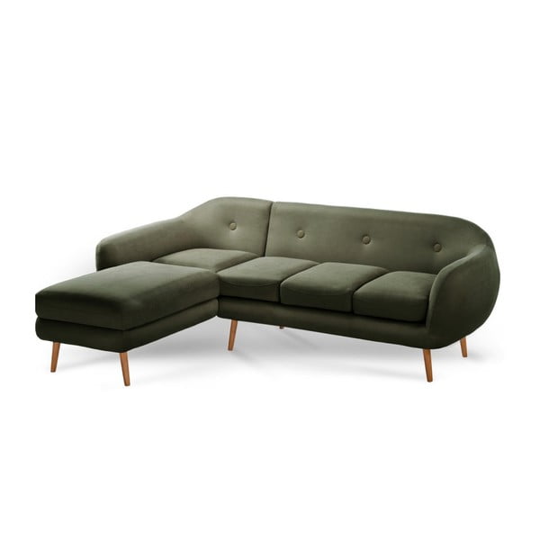 Canapea cu șezlong pe partea stângă Scandi by Stella Cadente Maison, verde olive