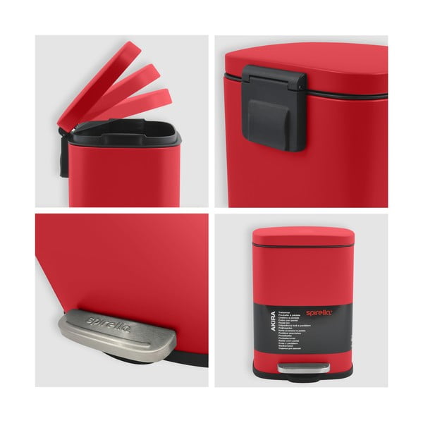 Coș de gunoi roșu cu pedală din oțel 5 l   Akira – Spirella-image-4