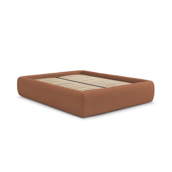 Pat matrimonial portocaliu tapițat cu spațiu de depozitare/fără tăblie cu somieră 160x200 cm Inera – Bobochic Paris