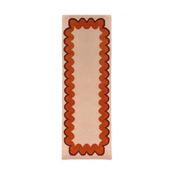 Covor tip traversă portocaliu/în culoare naturală țesut manual din lână 80x230 cm Wiggle Wool – Flair Rugs