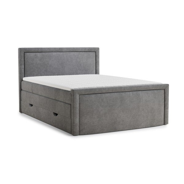 Pat boxspring gri cu spațiu de depozitare 160x200 cm Fresco – Maison de Rêve