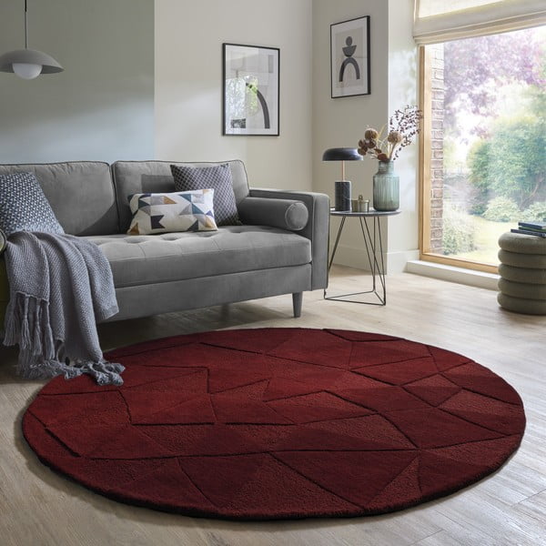 Covor burgundy țesut manual rotund din lână ø 160 cm Shard Red – Flair Rugs-image-1