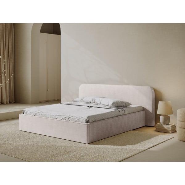 Pat matrimonial alb tapițat cu spațiu de depozitare cu somieră 180x200 cm Elizabeth – Micadoni -image-1