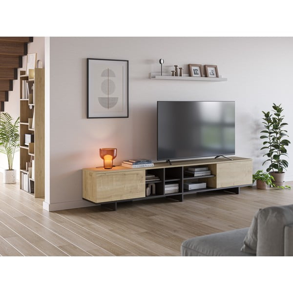 Masă TV în culoare naturală cu aspect de lemn de stejar 230x44 cm Cequoia – Marckeric-image-1