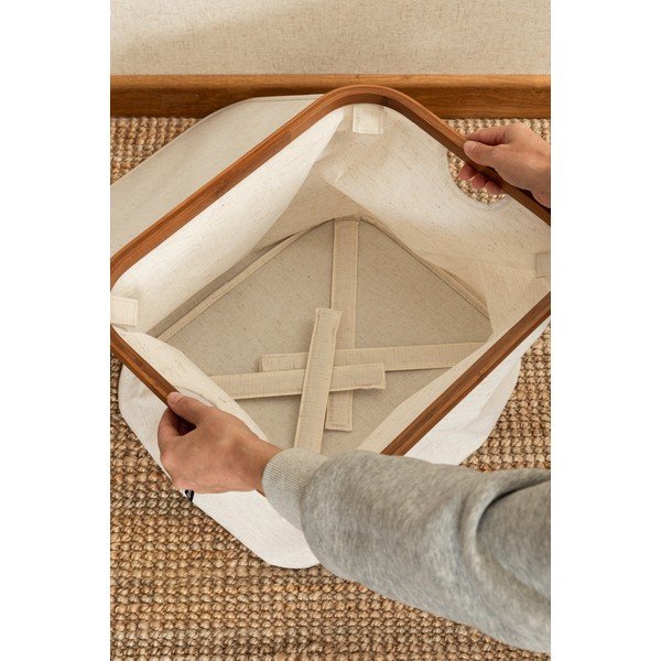 Cutie de depozitare crem din material textil cu capac 40,5x33x30 cm Bamboo/Linen – Bigso-image-2